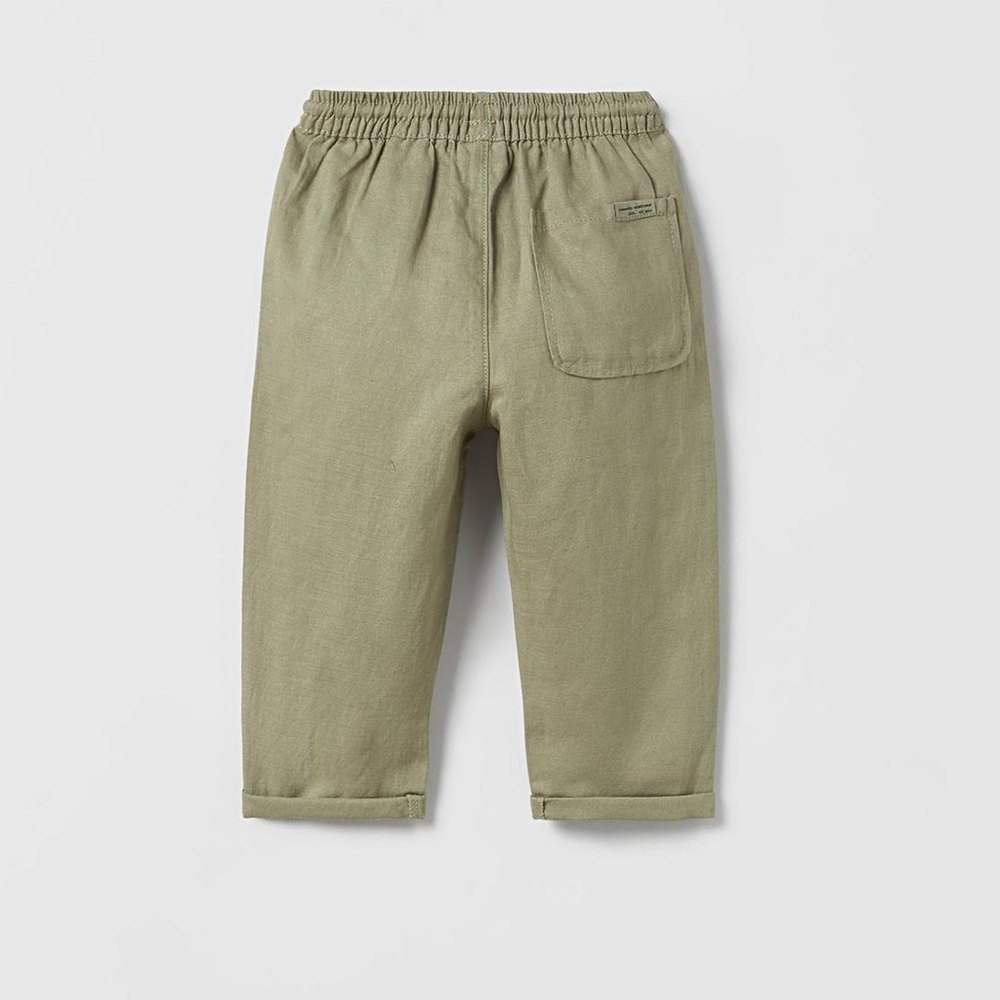Zara Flowy linen blend pants in khaki size 2-3 years